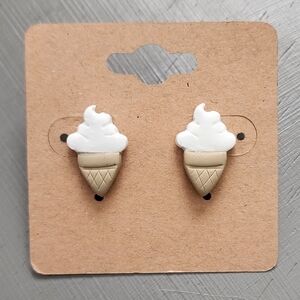 Vanilla Ice Cream Cone Clay Stud Earrings